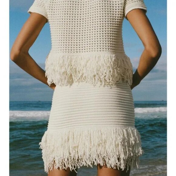 ZARA FRINGED CHECK KNIT SKIRT - Picture 3 of 6